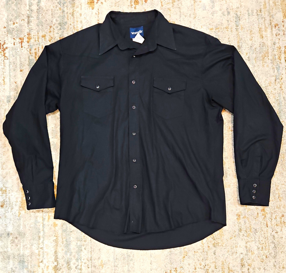 Wrangler Men's Black Solid Woven Pearl Snap Shirt Long Sleeve XL Pockets